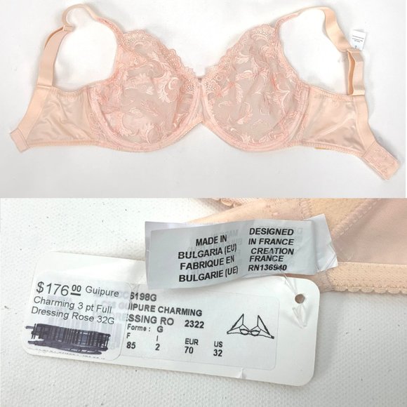 Lise Charmel Rose Lace Unpadded 3-Part Full Figure Bra 32G NWT - Picture 3 of 15